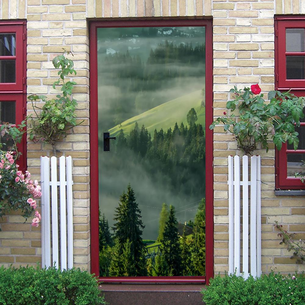 3D Forest Scenery Door Sticker - Removable Vinyl Mural, Nature Pathway Adhesive Door Wallpaper for Home Decor