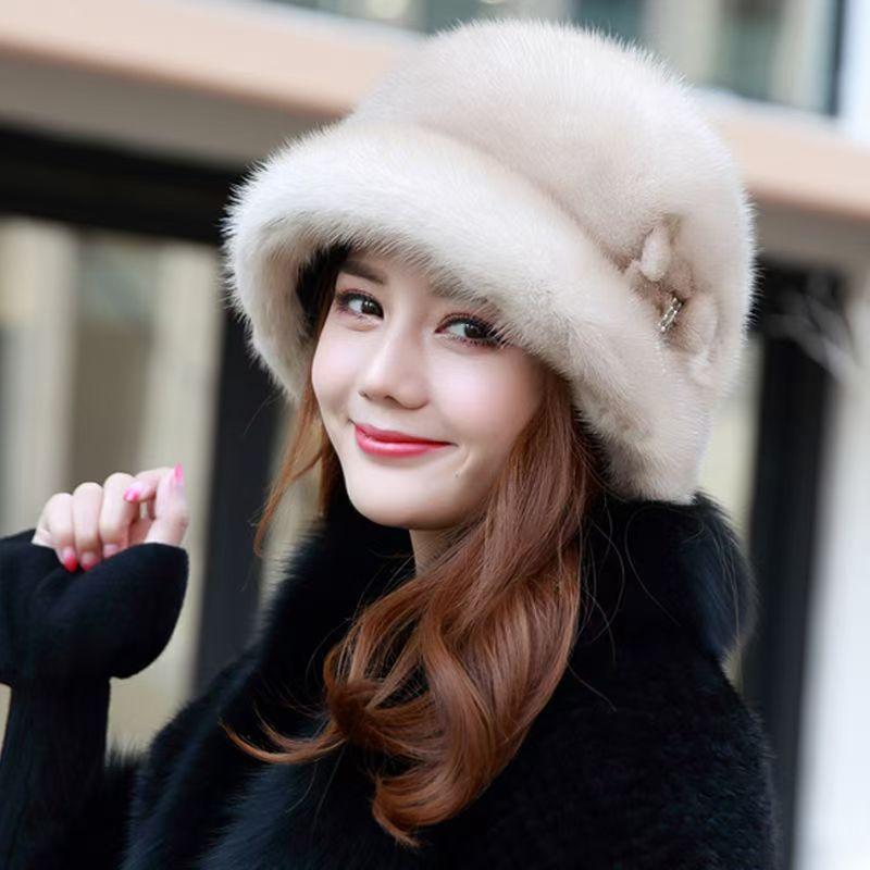 Women's Hat Winter New Faux Mink Fur Hat - Middle-aged and Elderly Women's Gift Hat - Faux Fur Bucket Hat