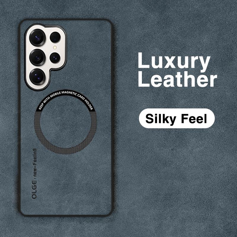 

Leather Phone Cases For Samsung S25 S24 S23 S22 S21 S20 Ultra Plus Edge FE Note 20 Ultra Shockproof For Magsafe Magnetic Cover Note 10 синий