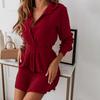 Lady Dress Solid Color Turn-down Collar Cardigan Single-breasted Mini Dress for Daily Wear
