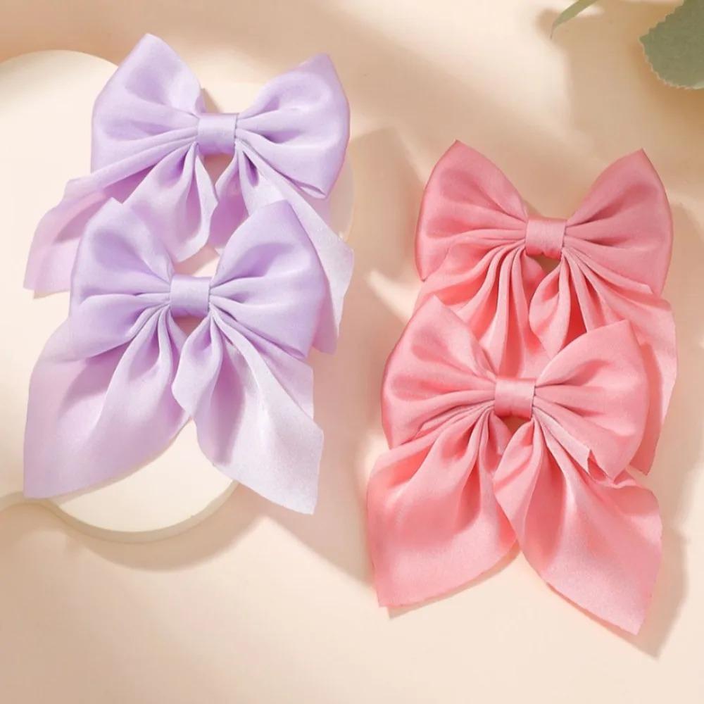 TĘCZOWE KOKARDY 2 SZT. Kokardy do włosów na kucyk dla dziewczynek Klips do włosów 3,3 cala Satynowe Jednokolorowe Spinki do włosów Damskie Grzywki Klips do włosów