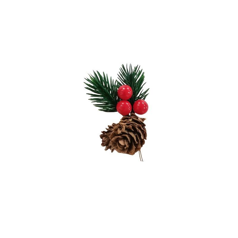 10pcs Festive Artificial Pine Picks with Red Berries Pinecones Americana Style Faux Pine Needle Sprigs for DIY Christmas Wreaths.