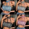 Rhinestones Diamond Body Chain Bra for Women Crystal Backless Chest Chain Halterneck Mesh Crop Top Harness Body Jewelry
