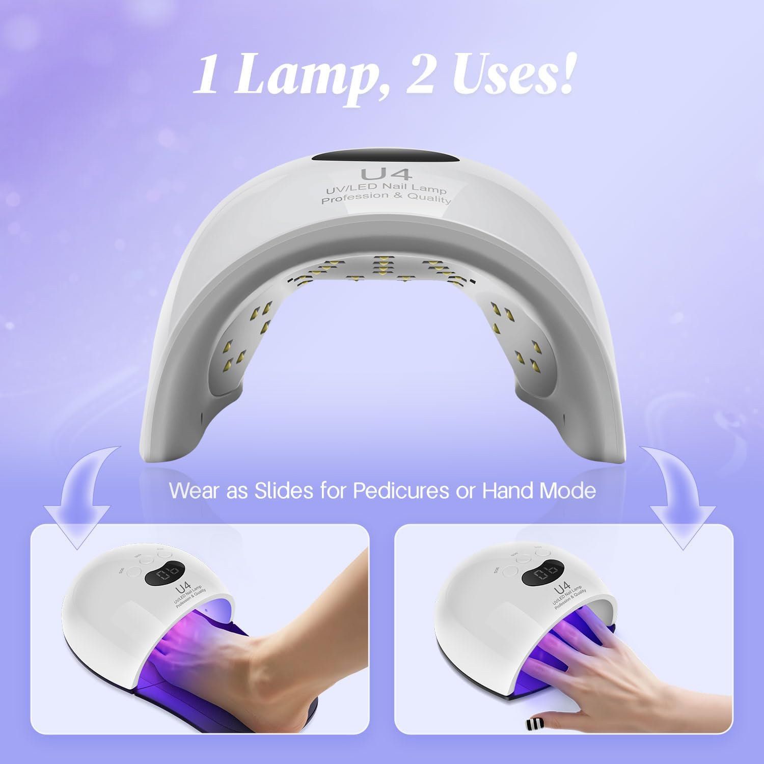 

UV LED Nail Lamp 48W 2-in-1 with 30 LEDs & 3 Timers for Gel Polish Drying чёрный