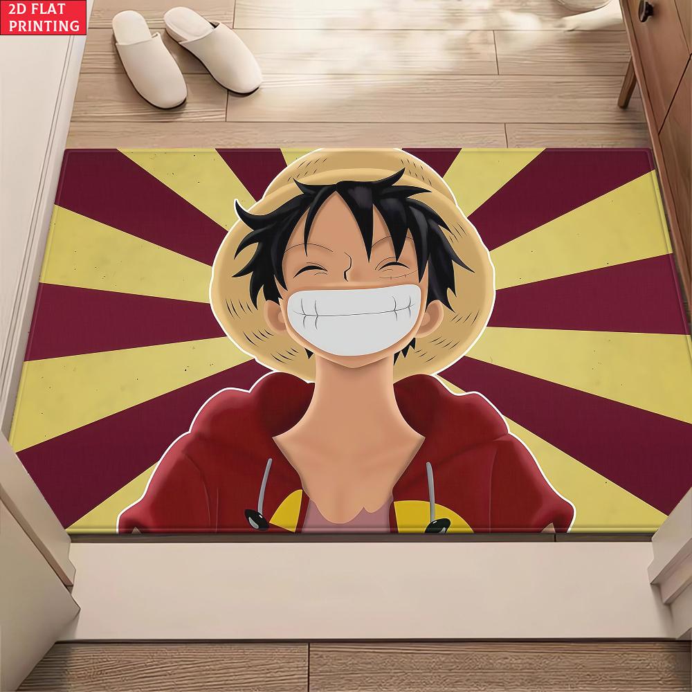 Anime Straw Hat Boy Grin Doormat, Cartoon Pirate Non-slip Floor Mat, Decorative Entrance Rug for Home Living Room Bedroom