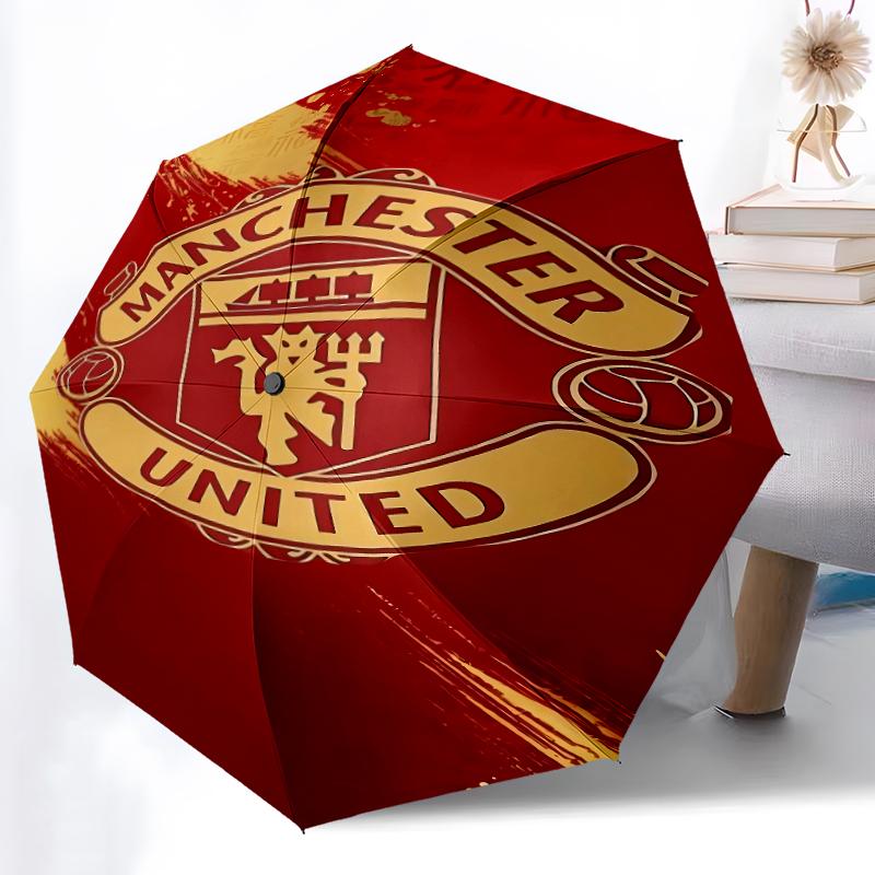 1pz Ombrello Automatico Robusto a 8 Stecche, Ombrello Manchester United Manchester City, Stampato Digitalmente, Ombrello Pieghevole per Uso Esterno in Movimento