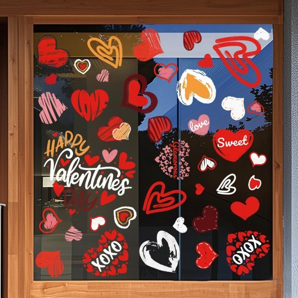 6 Sheets Creative Heart Valentine'S Day Window Stick Double-Sided PVC Window Decals Window Decorations Wedding