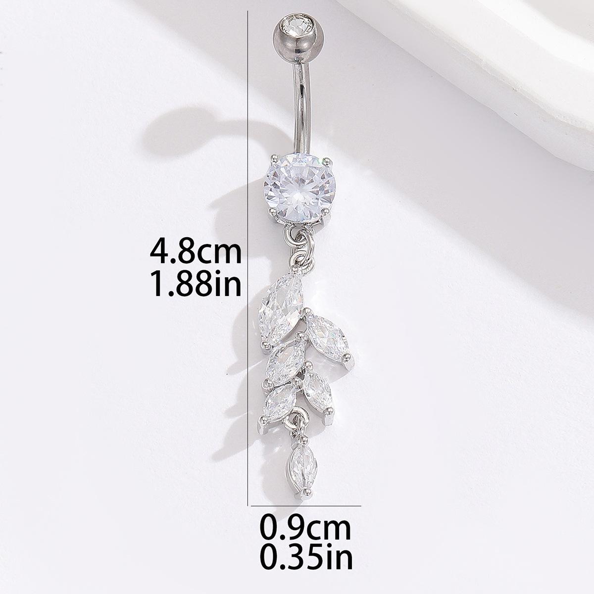 

Кольцо для пирсинга пупка с кленовым листом из циркония - европейский и американский стиль, украшение для тела из нержавеющей стали серебряный