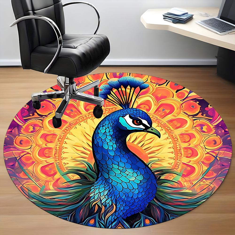 1pc Peacock Mandala Office Round Area Rug, Indoor Mat Suitable ForOffice, Under Office Chairs Bedroom Living Room Home Decor, Room Deco, D097