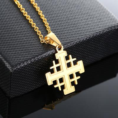 Bible Jerusalem Crusaders Cross Pendant Necklaces Medieval Religious Statement Stainless Steel Chains Necklace Jewelry Unisex