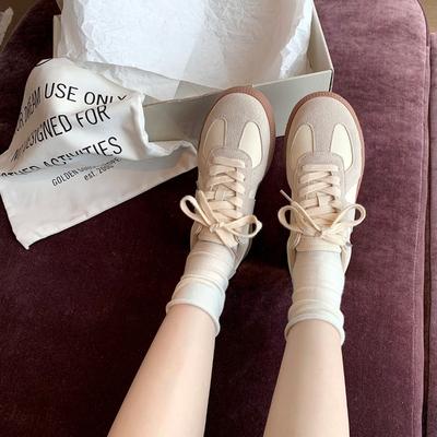 ~ Retro runde Spitze, farblich abgestimmte, lässige Board-Schuhe zum Schnüren, kleine weiße Schuhe für Damen, Sommer und Herbst