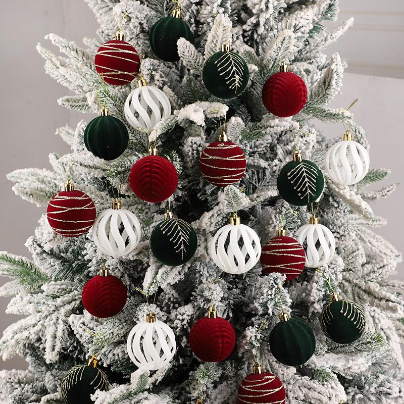 30Pcs 6cm Christmas Ball Ornaments Velvet Red Gree White Balls Xmas Tree Hanging Pendants 2025 Christmas Decoration For Home