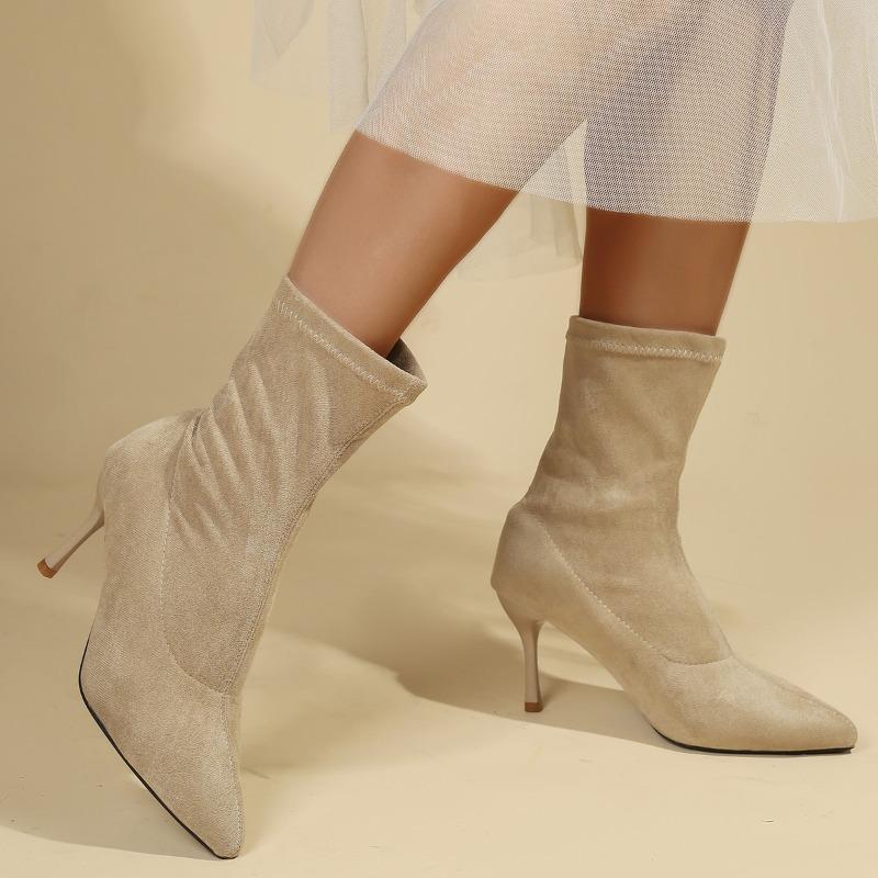 Women High Heel Short Leather Boots  New Boots Female Pointed Thin Heel  Ladies Ankle Short Boots Botas De Mujer 2025
