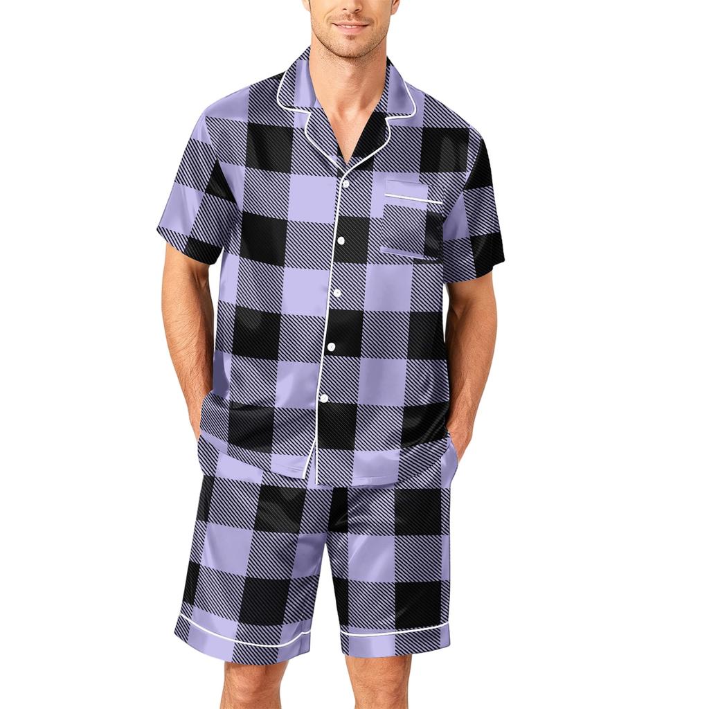 Men's Short Sleeve Button Down Pajama Set with Shorts Soft Lightweight Casual Sleepwear Lounge Set Available In Sizes S To XXXXL