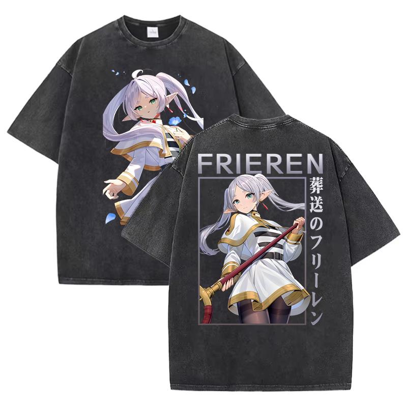 Hot Sale Anime Peripherals Frieren: Beyond Journey's End Graphic Print T-Shirt Men Women Streetwear Fashion Vintage Washed Cotton Summer New Tee