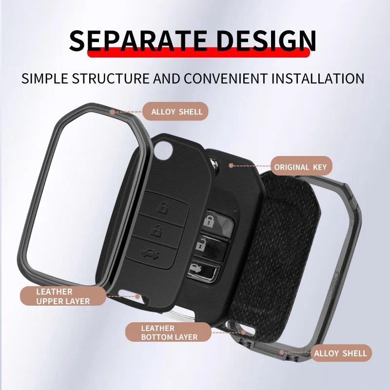 Interior Mouldings Metal Leather Car Key Case Cover For Honda Civic HRV CRV XRV CR-V Crider Odyssey Pilot Fit Accord Protect Key