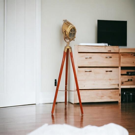 Pack of 1 Spotlight Tripod Floor Lamp, Brass,