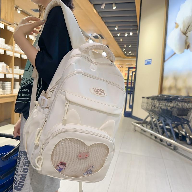 Solid Color Middle School Student Schoolbag Girls Cute Large Capacity Backpack Women Travel Backpack