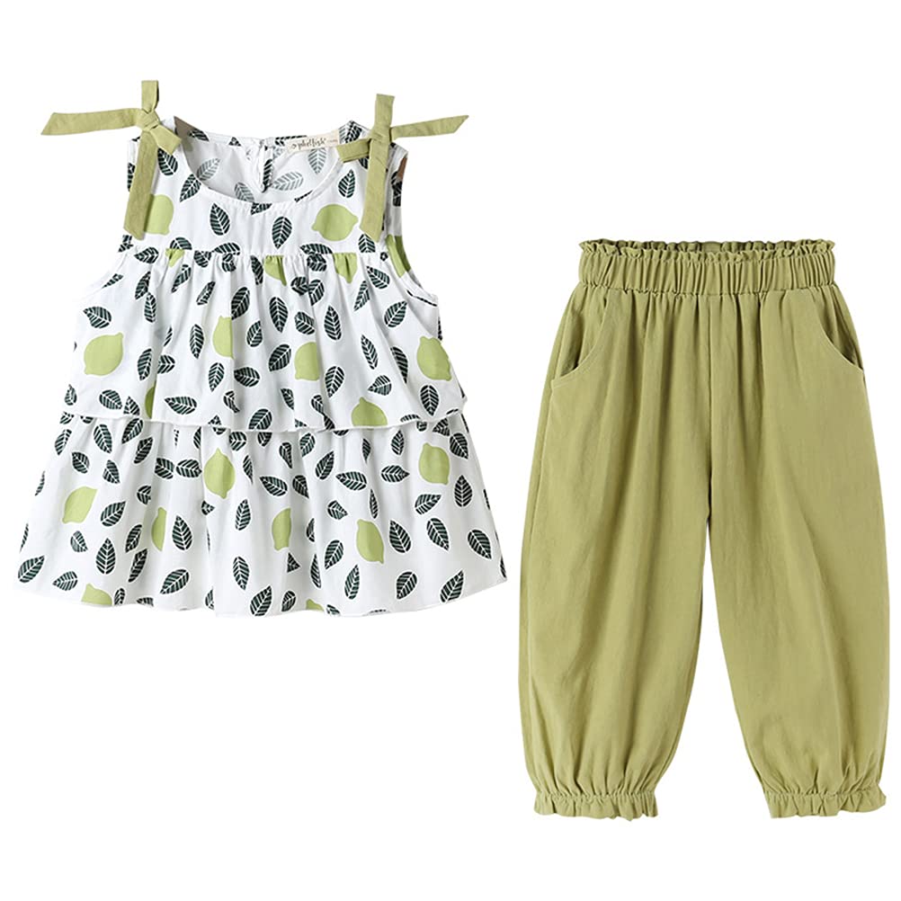 Sleeveless Half Korean Top and Bottom Kids Sleeveless Length Everyday Going Set [NOMSOCR] Children's Clothes, Girls' Setup, Summer, T-shirt, Pants,