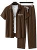 1116 New Solid Color Lapel Set, Men's Loose and Breathable Casual Two-piece Set for Beach Vacation