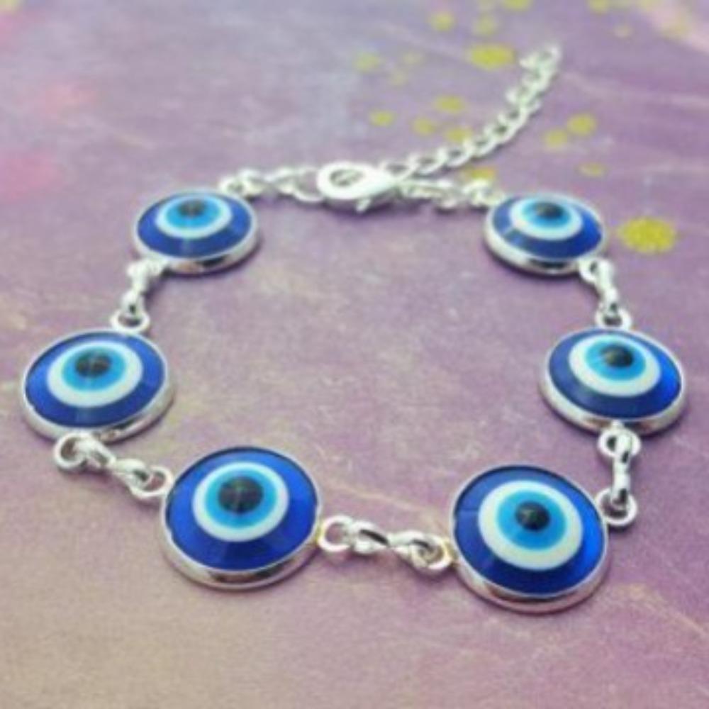 Personality Gothic Punk Blue Evil Eye Silver Color Chain Bracelet for Woman Men Mysterious Jewelry Accessories Not Allergic Gift
