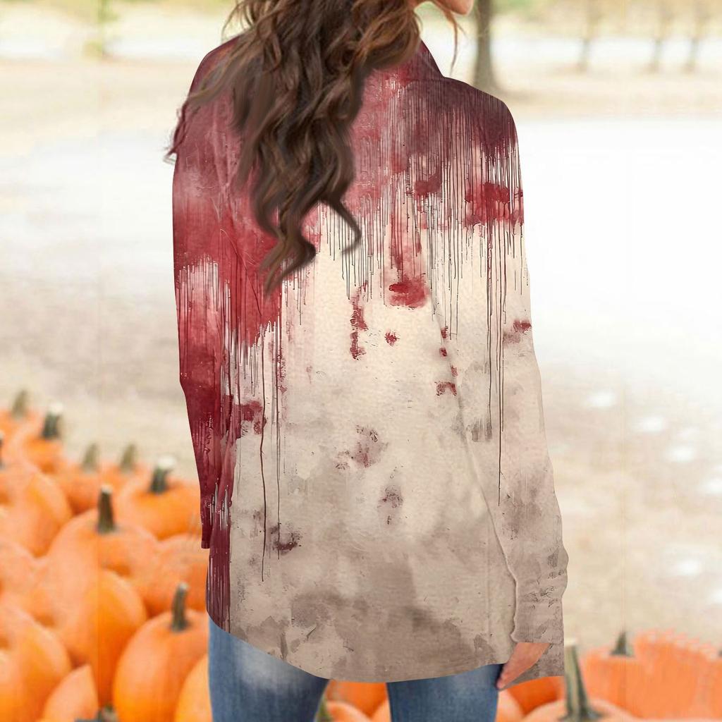 Women's Halloween Print Long Sleeve Front Cardigan Printed Top Lightweight Jacket