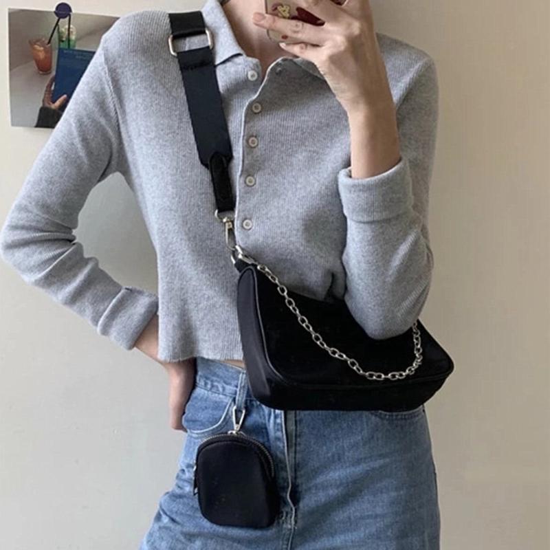 Women Vintage Nylon Shoulder Hobo Bags Fashion Chain Underarm Crossbody Bags CLE