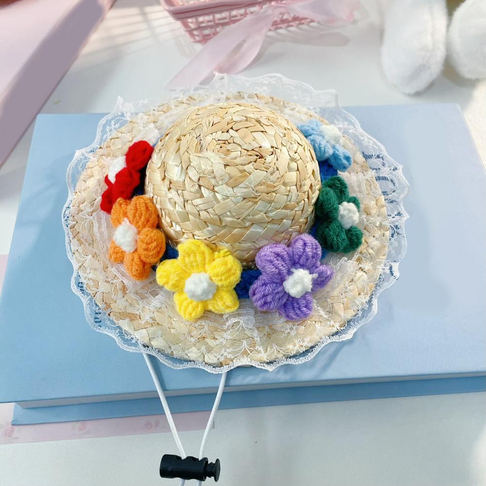 Pet Straw Hat Cute Pet Headwear Pet Sun Protection Straw Hats for Dogs Cats Mini Dog Beach Hat with Flower Cat Sun Hat for Small