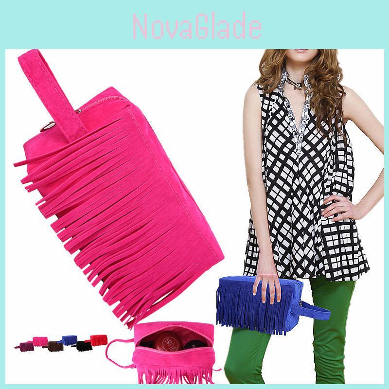 Chic American Bohemian Tassel Bag Faux Suede Vintage Saddle Bag Stylish Shoulder Crossbody