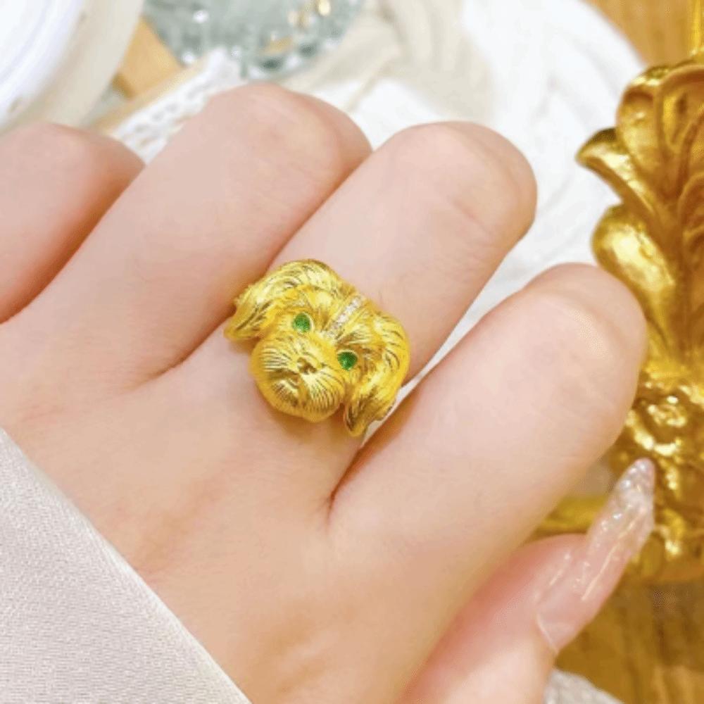 Metal Rhinestone Dog Rings Open Mouth Design Fashion Jewelry Cute Cat Ring  Work