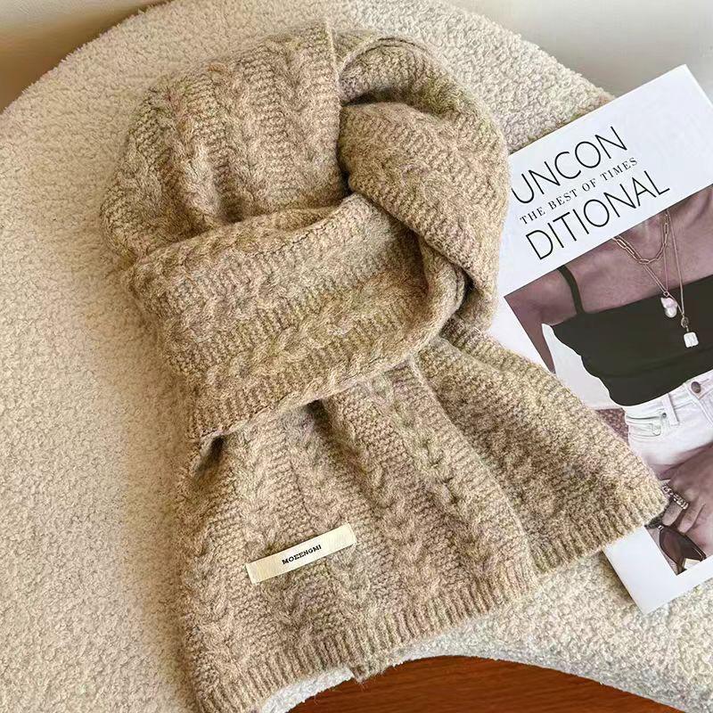 Wool knitted scarf women's high-end sense thickened warm average size neck protection scarf versatile flat machine process OO custom