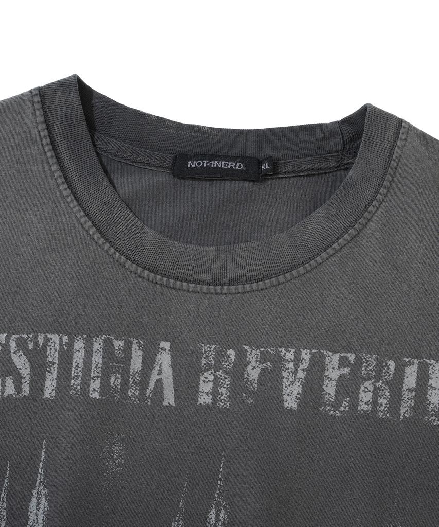 NOT4NERD Triple Sanctuary Bleach Washed Loose Cropped T-Shirts - Charcoal