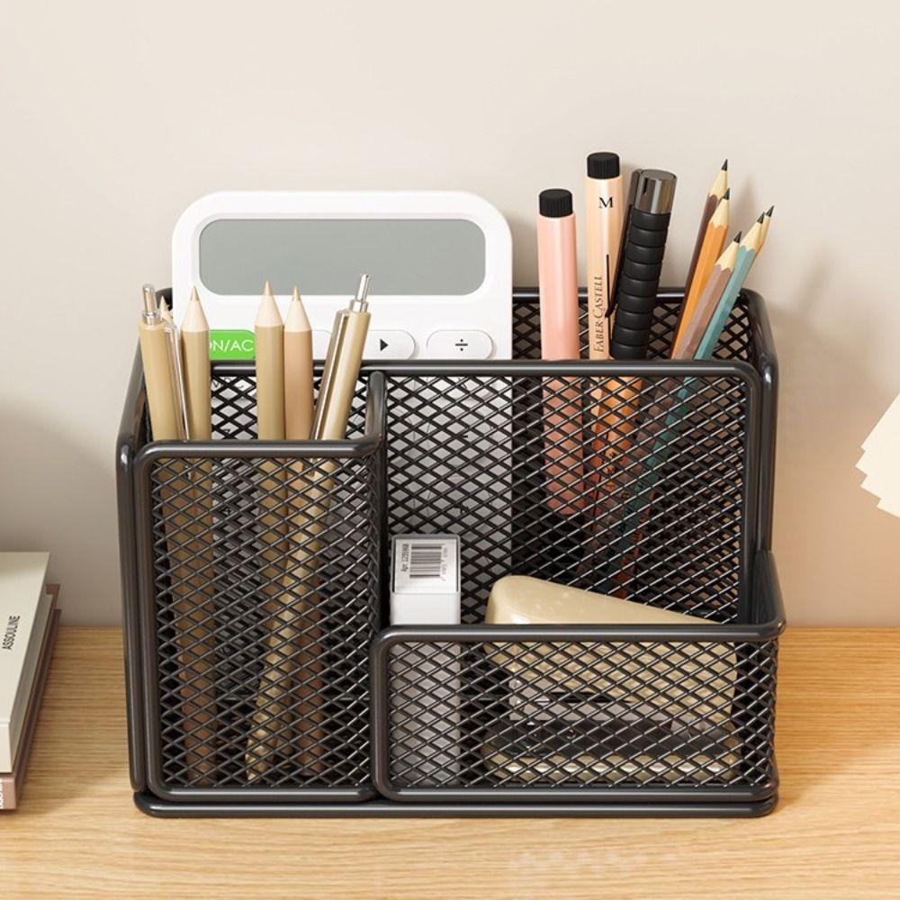 Carbon Steel Mesh Desk Organizer Metal Mesh Stationery Storage Rack Desktop Pen Holder  School Use