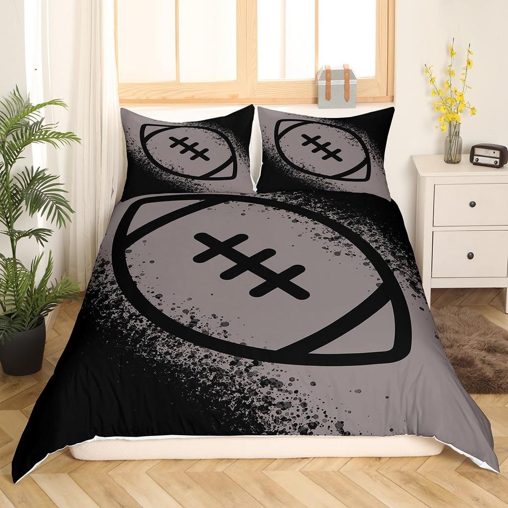 Boys Rugby Sports Duvet Cover Queen Football Bedding Set Ball Sport Comforter Cover Black Tie Dye Quilt Cover with 2 Pillowcases