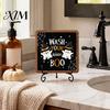 Placa de Mesa Tema Fantasma Halloween Placa de Madeira, Placa Fofa Boo com Decoração de Padrão Suporte de Metal para Mesa Interna Prateleira Bancada de Banheiro em Casa