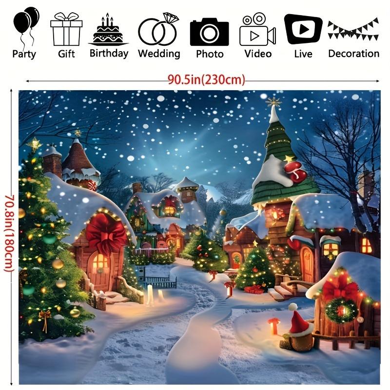 1 Banner de fundo para fotografia de Vila de Natal - Cena de inverno com neve de árvores de cedro, poliéster multiuso, multifuncional