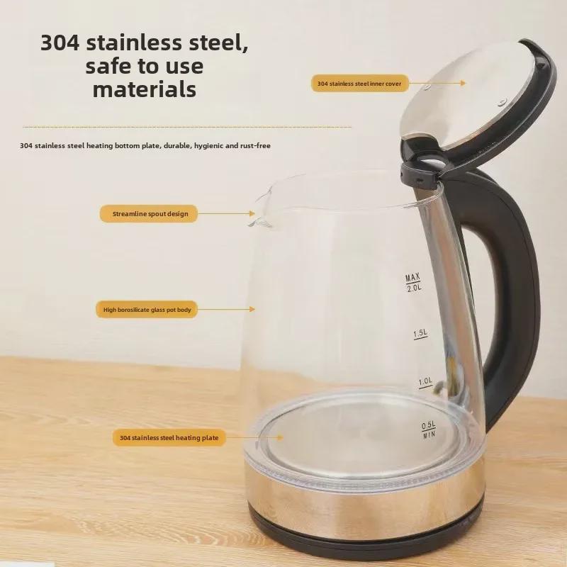 Hervidor eléctrico multifunción de vidrio de alto boro con apagado automático y luz LED