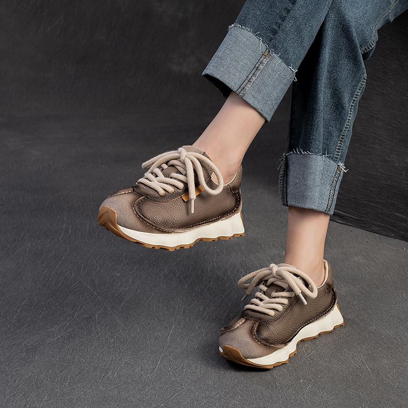 Fashion GKTINOO Lace-up Women's Flat Shoes Genuine Leather Sneakers Mixed Colors 2025 New Handmade Comfortable Retro Platform Sneakers