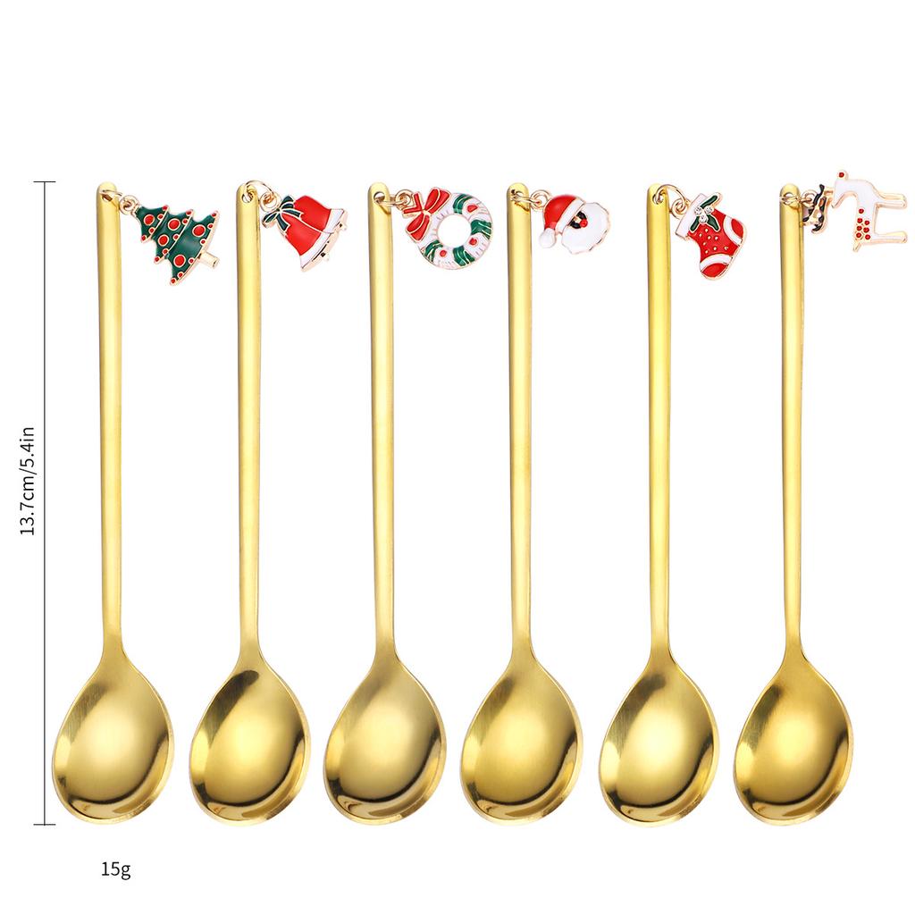 Ins Style Cutlery Set Stainless Steel Coffee Spoon Stirring Spoon Christmas Gold Coffee 6 Piece Set Gift Box Packaging