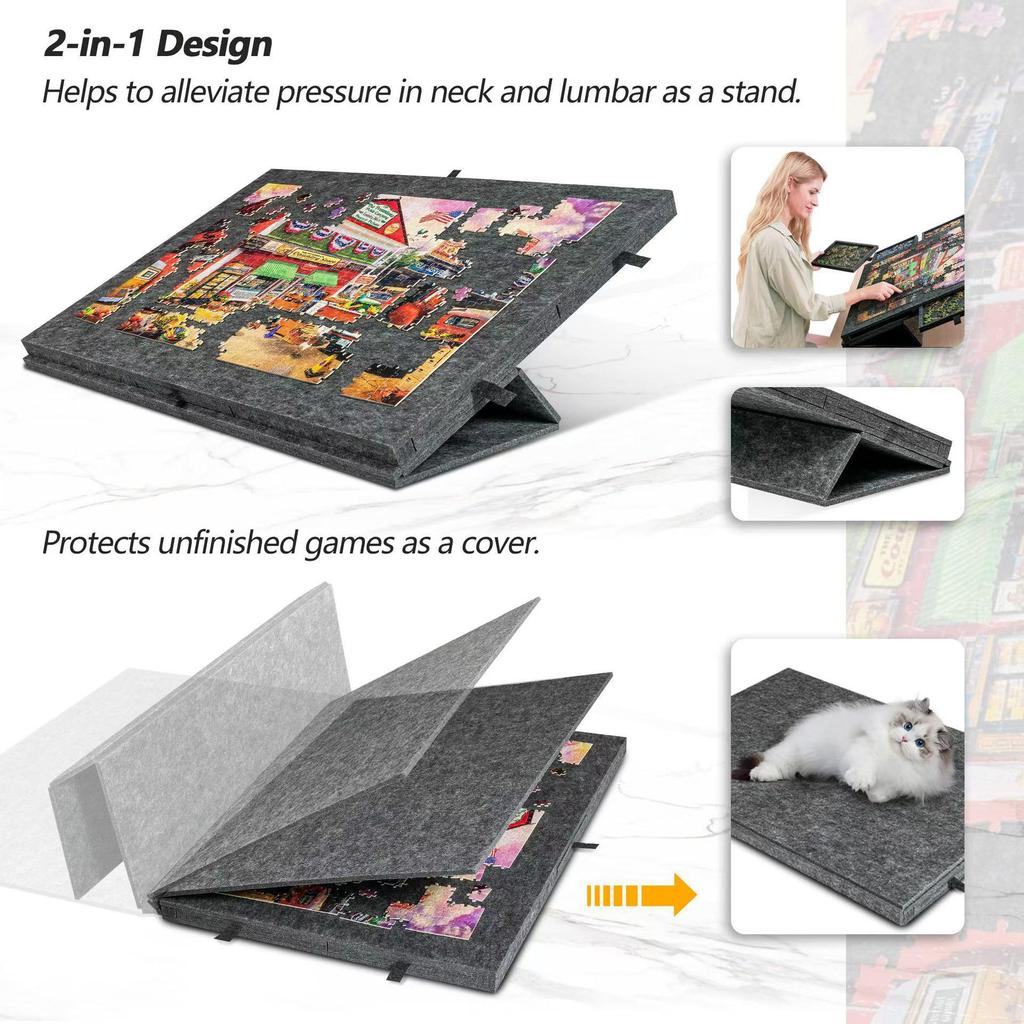 Foldable Felt Puzzle Table with Stand, Lid & 6 Drawers - Portable Children's Puzzle Board