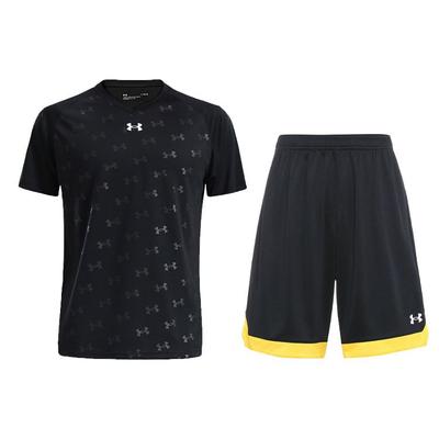 All Over Print Loose Fit Short Sleeve Knit Shorts Casual Sports Set Men Sets Black 21500531-001+21500202-001