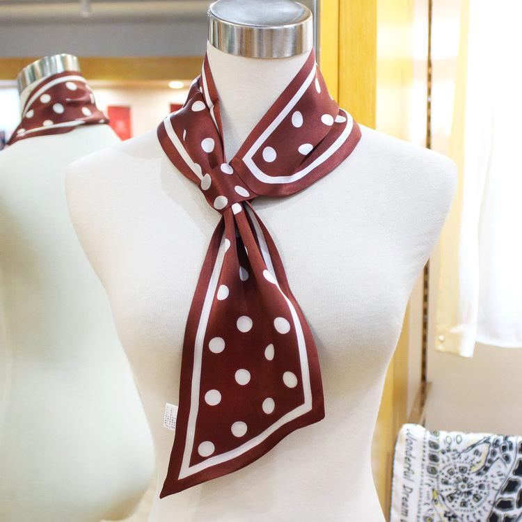 Lazy Gospel knot-free silk scarf with shirt spring and autumn new Korean version cross small scarf women's double-sided
