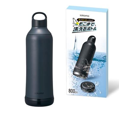 Doshisha Water Bottle Stainless Steel Bottle 800ml Vacuum Insulated Thermos Easy To Wash Black Sokomo [Washable Bottle] Heat/Cold