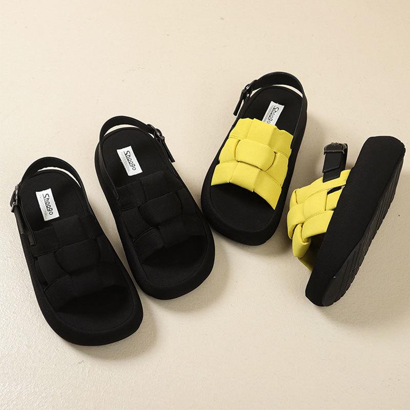 Internet celebrity platform woven sandals women wear 2025 new summer versatile skirt beach roman shoes ins