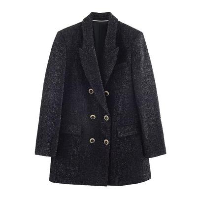 Winter 2025 Women's Double-Breasted Metallic Thread Suit Jacket In European and American Style