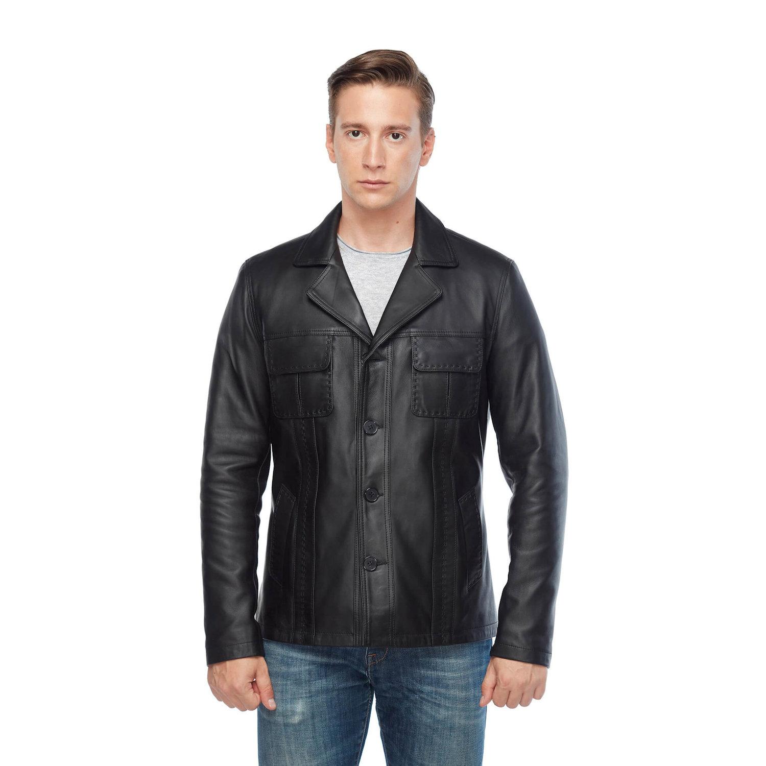 

Мужское кожаное пальто Shark XS чёрный