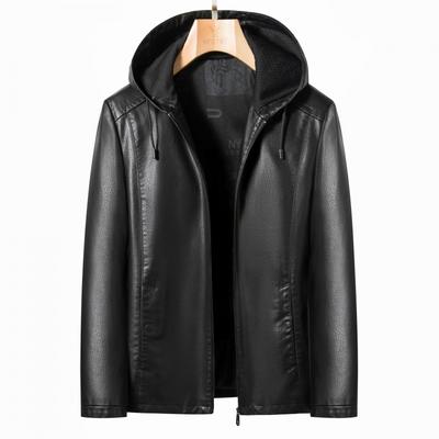 Heren Jas met Capuchon van Echt Lamsleer Casual Pasvorm Slank Model Met Afneembare Capuchon Contrasterende Stiksels