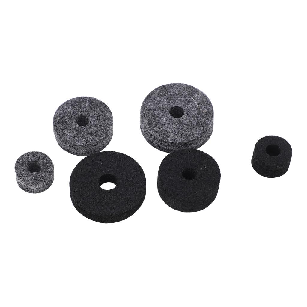 6PCS Drum Felt Pad Set Multiple Sizes Cymbal Non Slip Washer Replacement Black and Gray