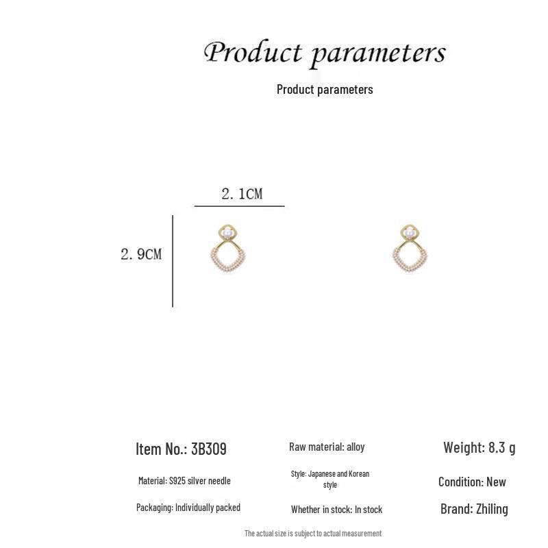 Korean-Style S925 Sterling Silver Rhombus Pearl Dangle Earrings for Women