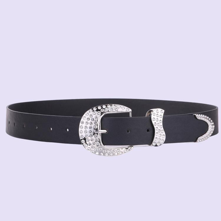 American Classic Black Retro Personalized Rhinestone Belt Women'S Jeans Belt Dress Decorative Women'S Belt